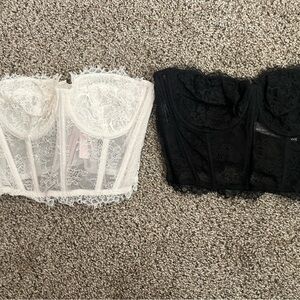 NWOT Victoria's Secret White & Black Lace Bustier Set